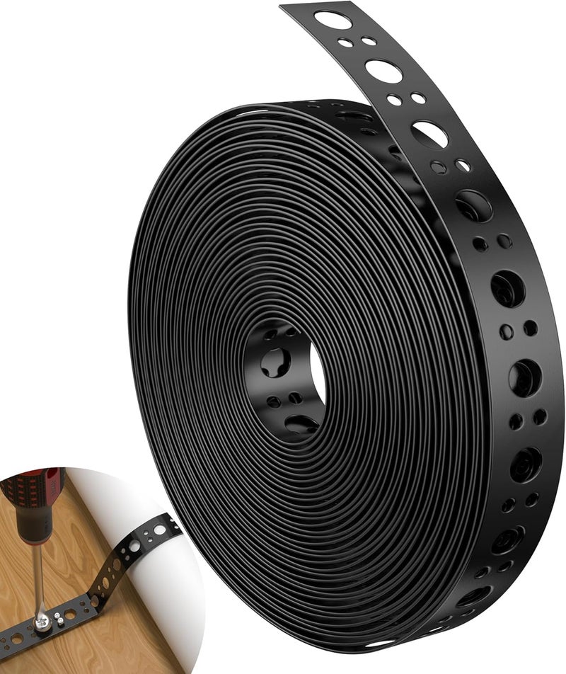 U0U 1 Inch x 30FT Metal Strapping with Holes,Black Galvanized Pipe Pipe Hanger Strap,Steel Strap for Pipe Hanger Strap Support - Image 1